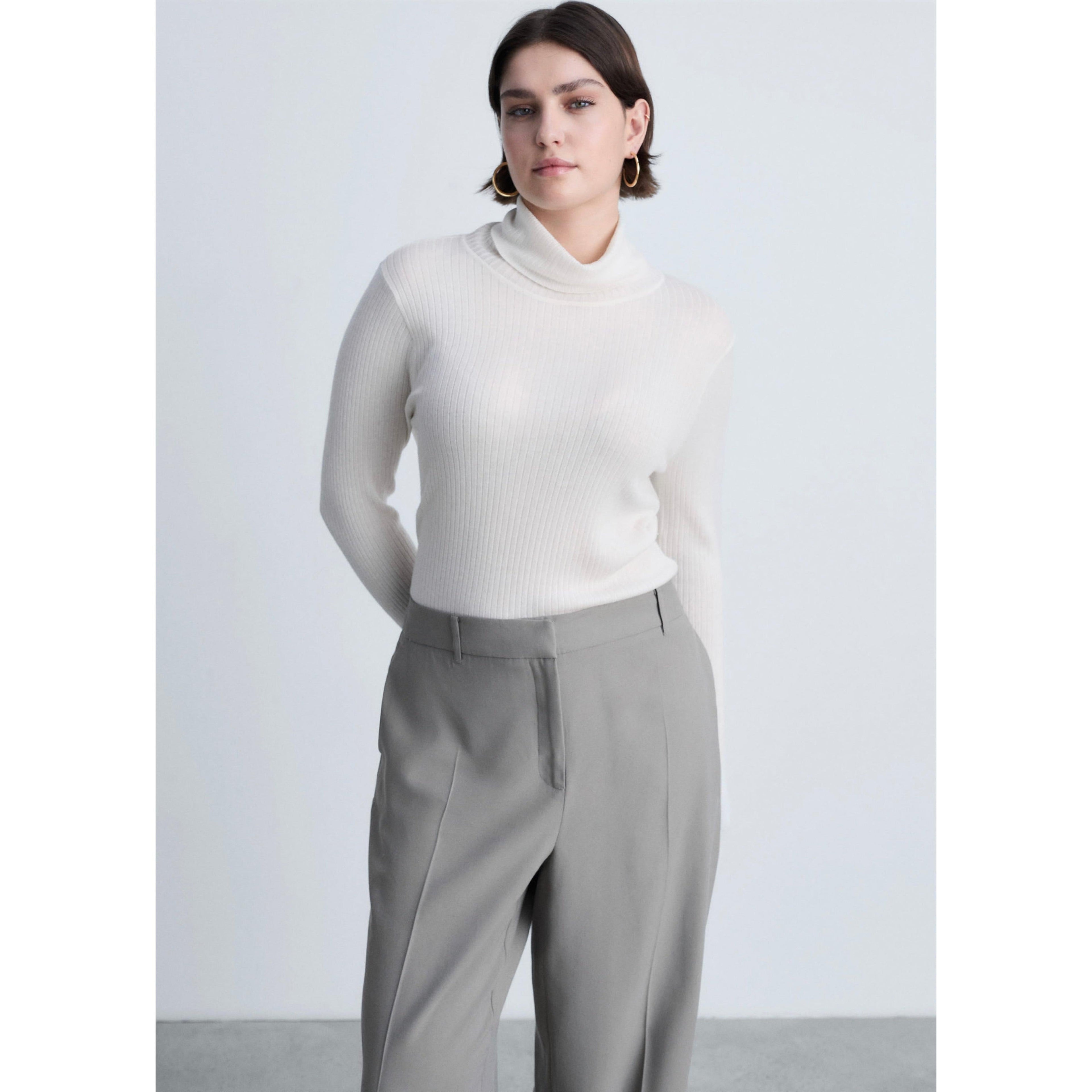 Jersey de cuello alto en mezcla de lana - Crudo