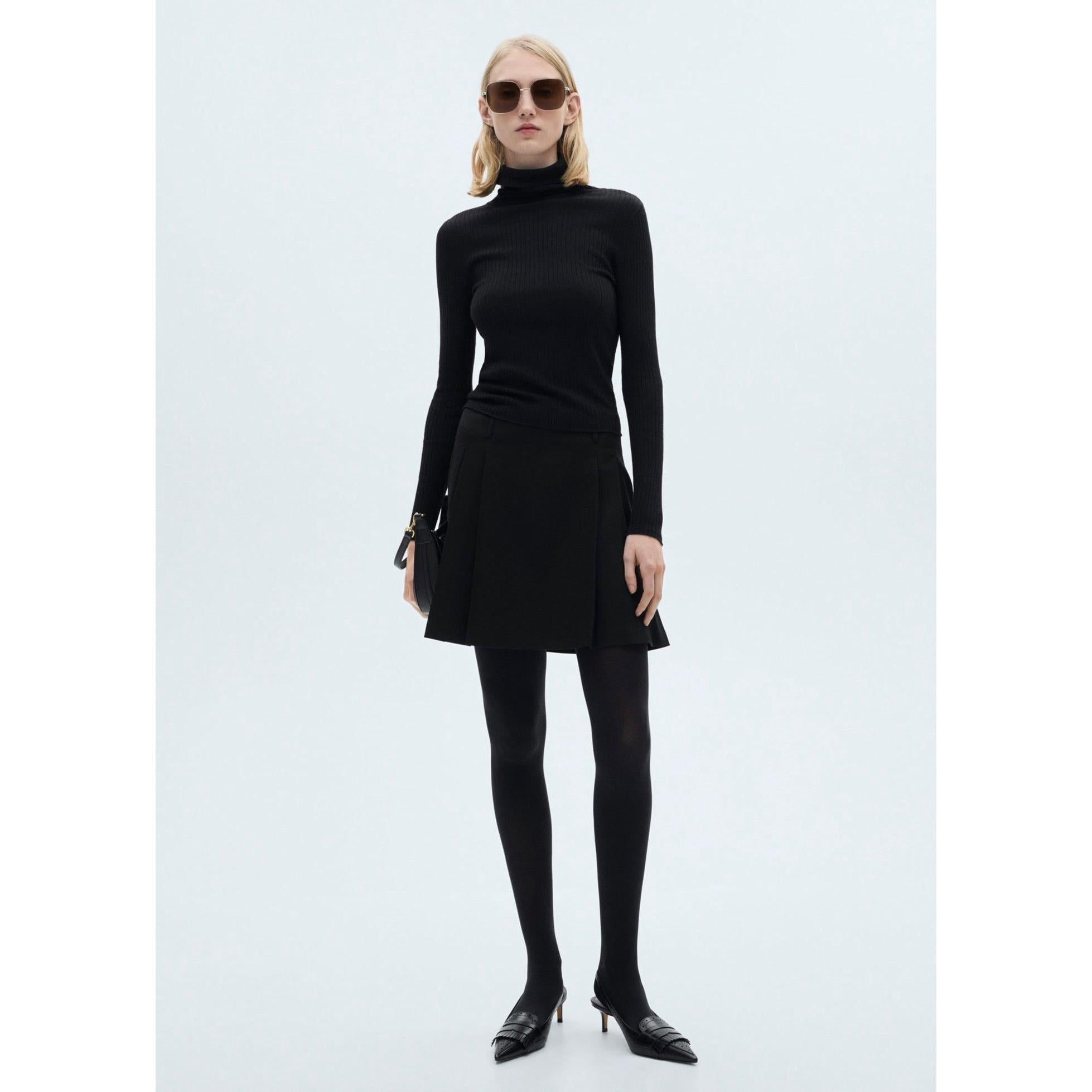 Pull-Over Laine Mélangée Col Roulé - Black