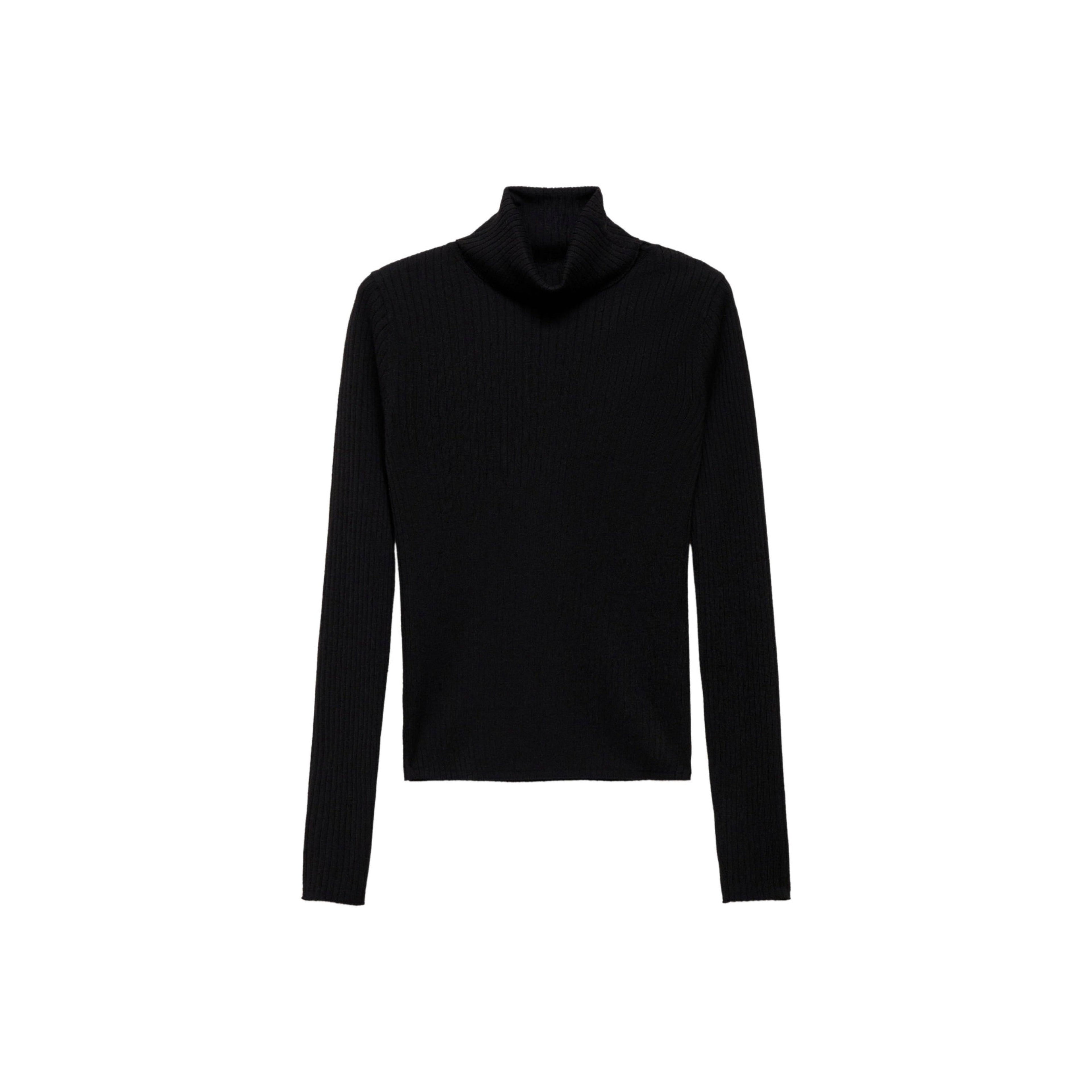 Pull-Over Laine Mélangée Col Roulé - Black