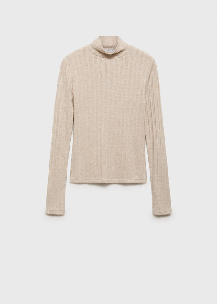 Camiseta De Canalé Con Cuello Vuelto