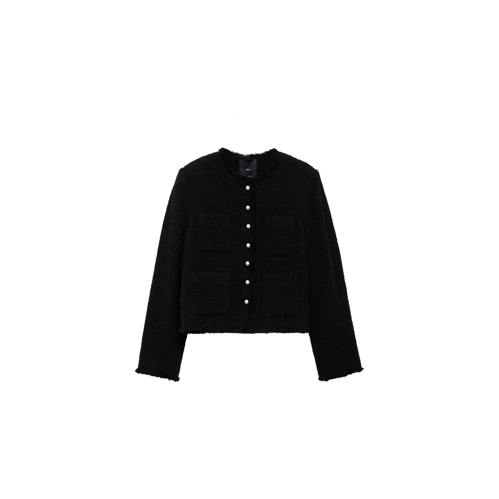Veste Tweed Boutons Bijoux - Black