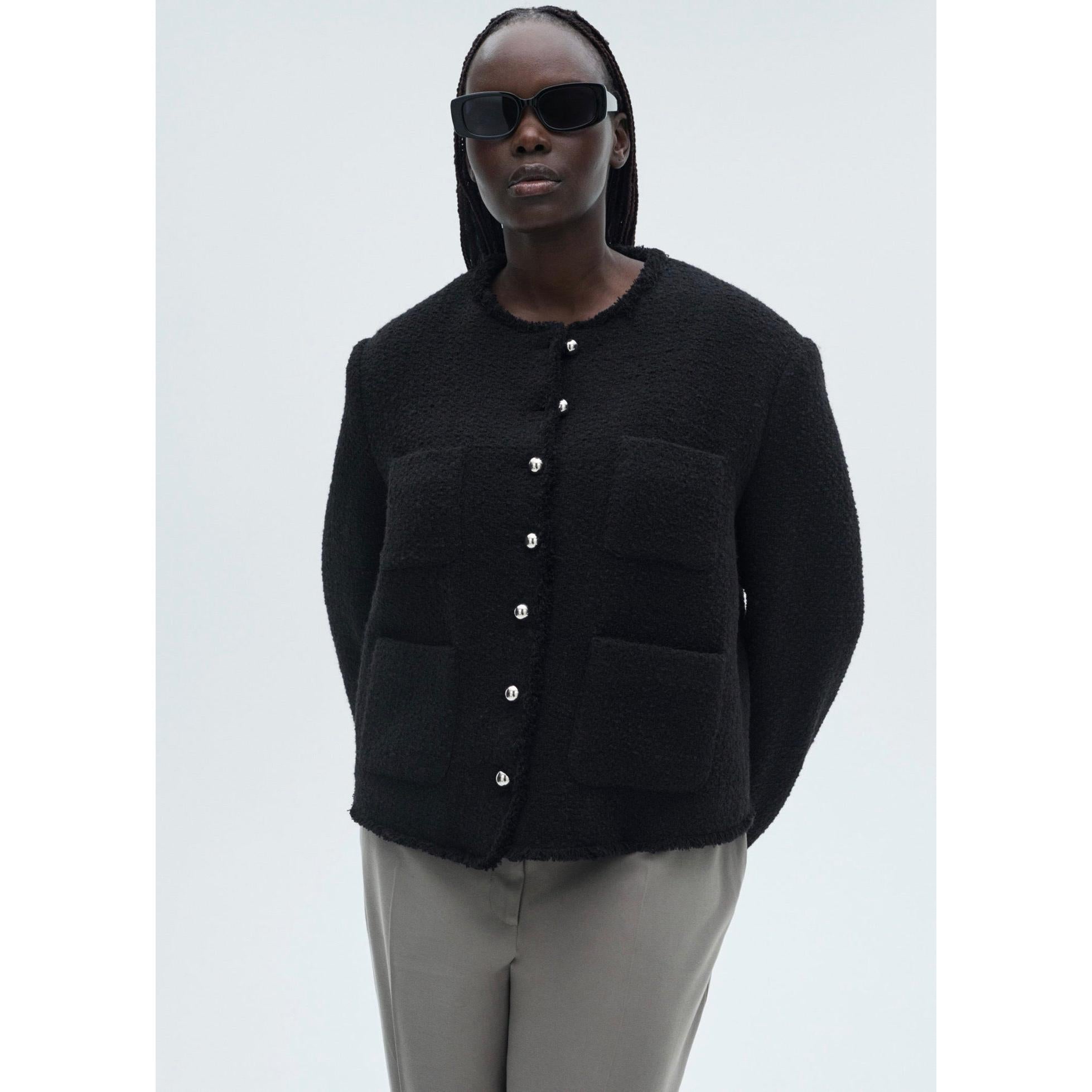 Veste Tweed Boutons Bijoux - Black