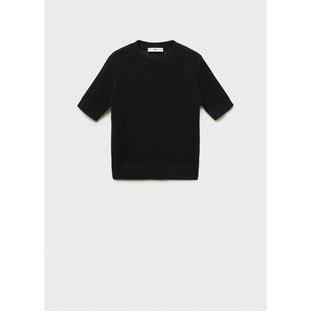 Openwork Knit Short-Sleeved Jumper - Black