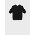 Openwork Knit Short-Sleeved Jumper - Black