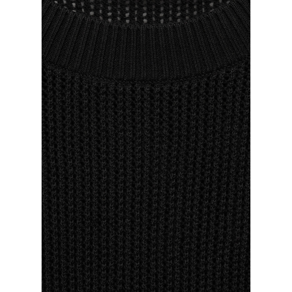 Openwork Knit Short-Sleeved Jumper - Black