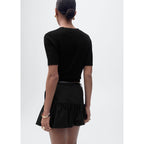 Openwork Knit Short-Sleeved Jumper - Black