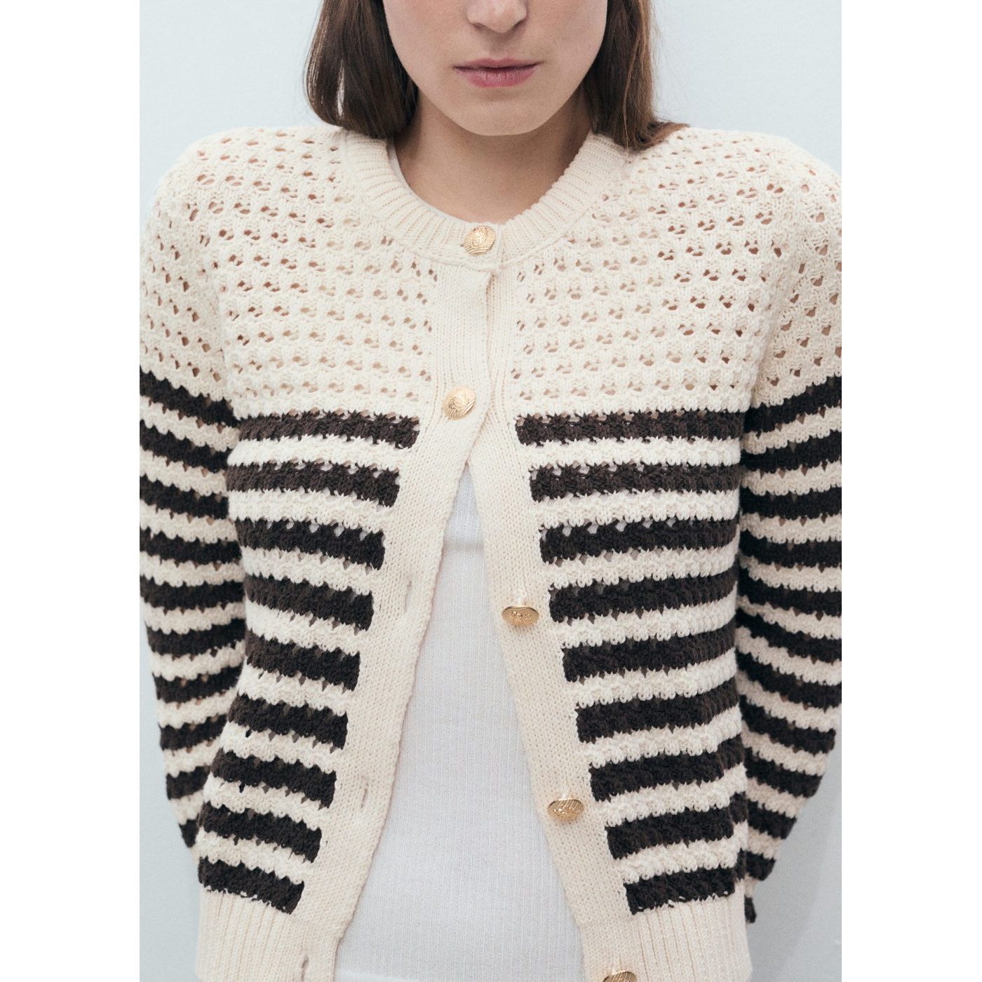 Cardigan Maille Ajourée Rayures