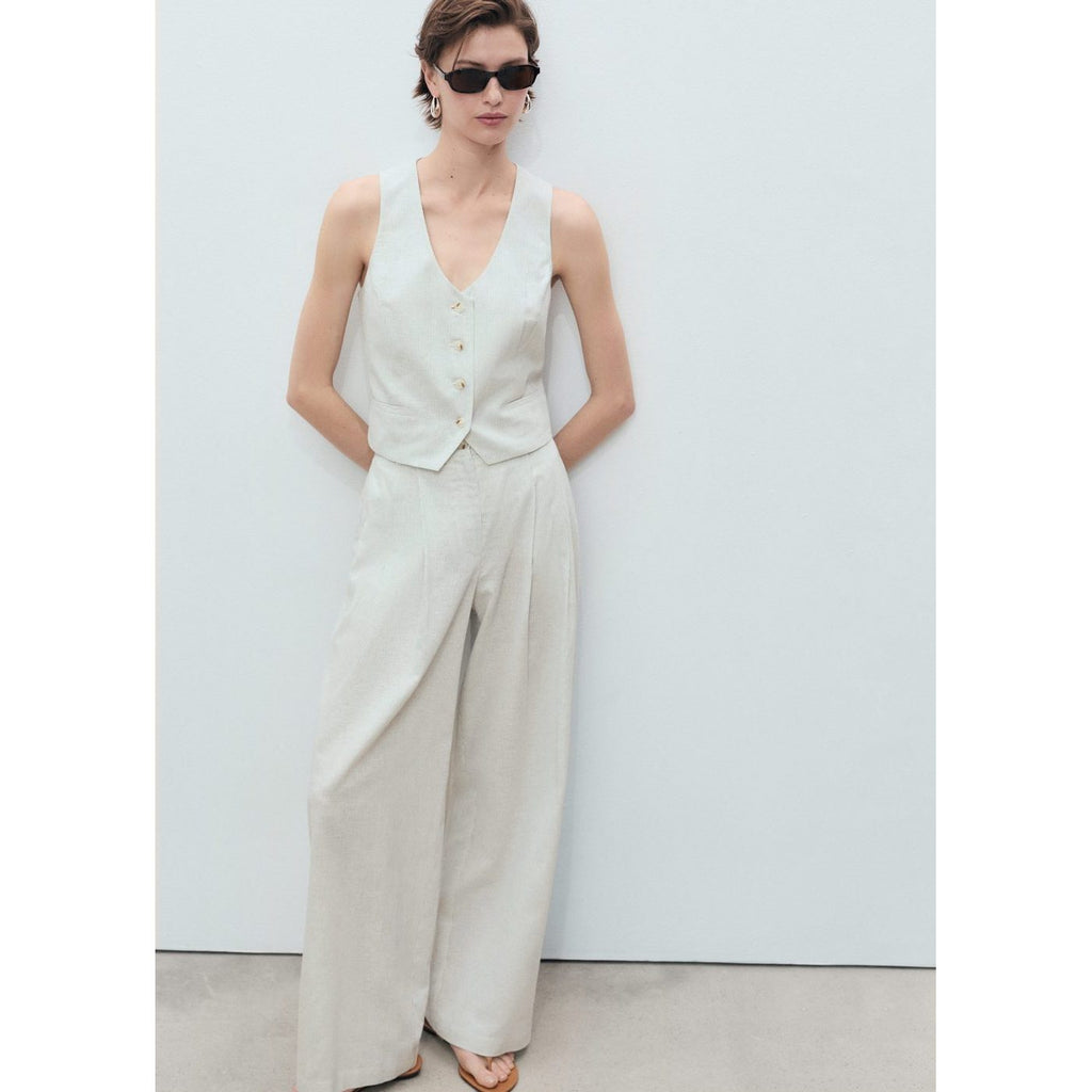 Pantalon De Costume Droit Lin Mélangé
