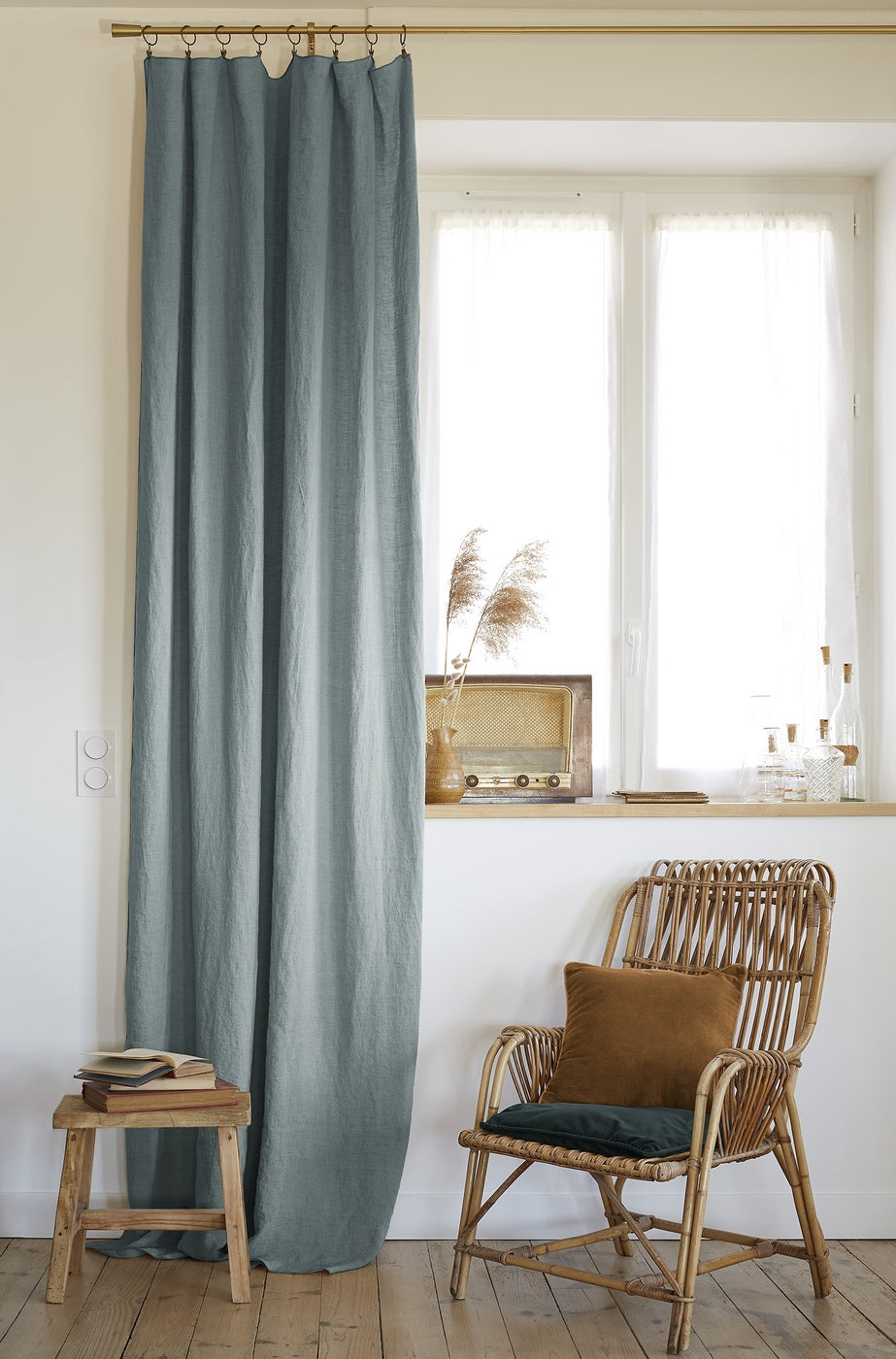 Soline - Adjustable Curtain + Clip Rings - Washed Linen - Azure
