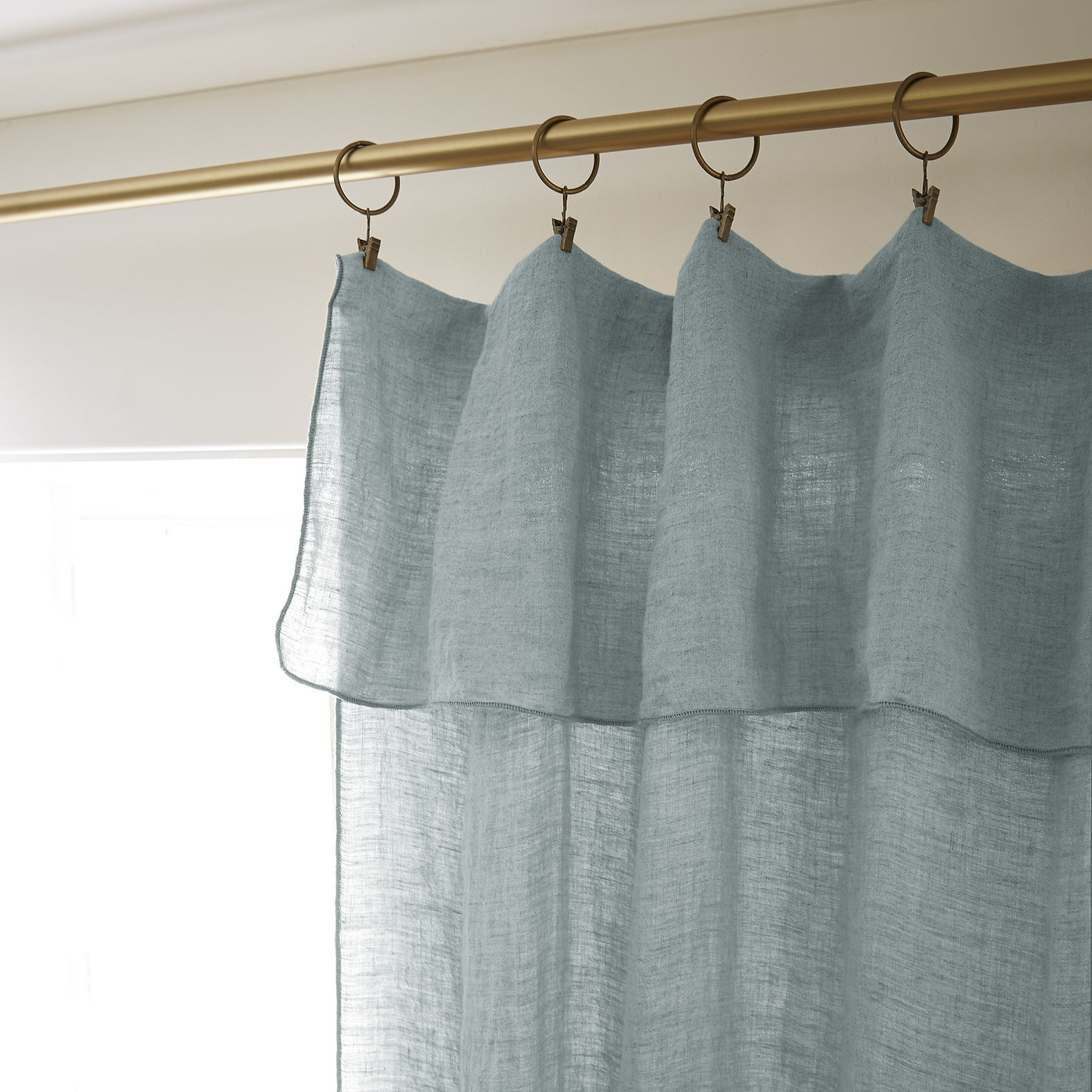 Soline - Adjustable Curtain + Clip Rings - Washed Linen - Azure