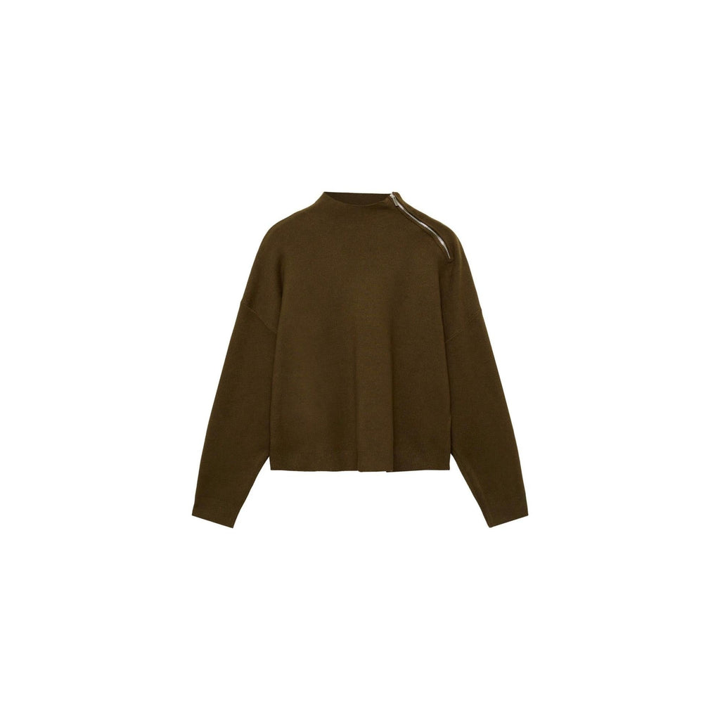 Jersey con cremallera y cuello alto - Caqui