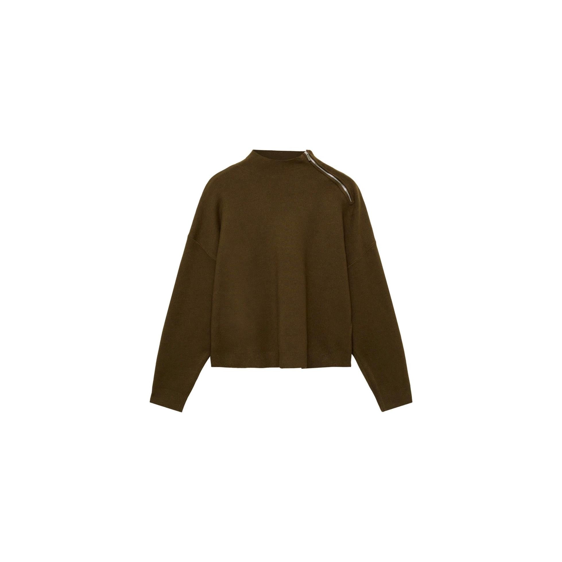 Jersey con cremallera y cuello alto - Caqui