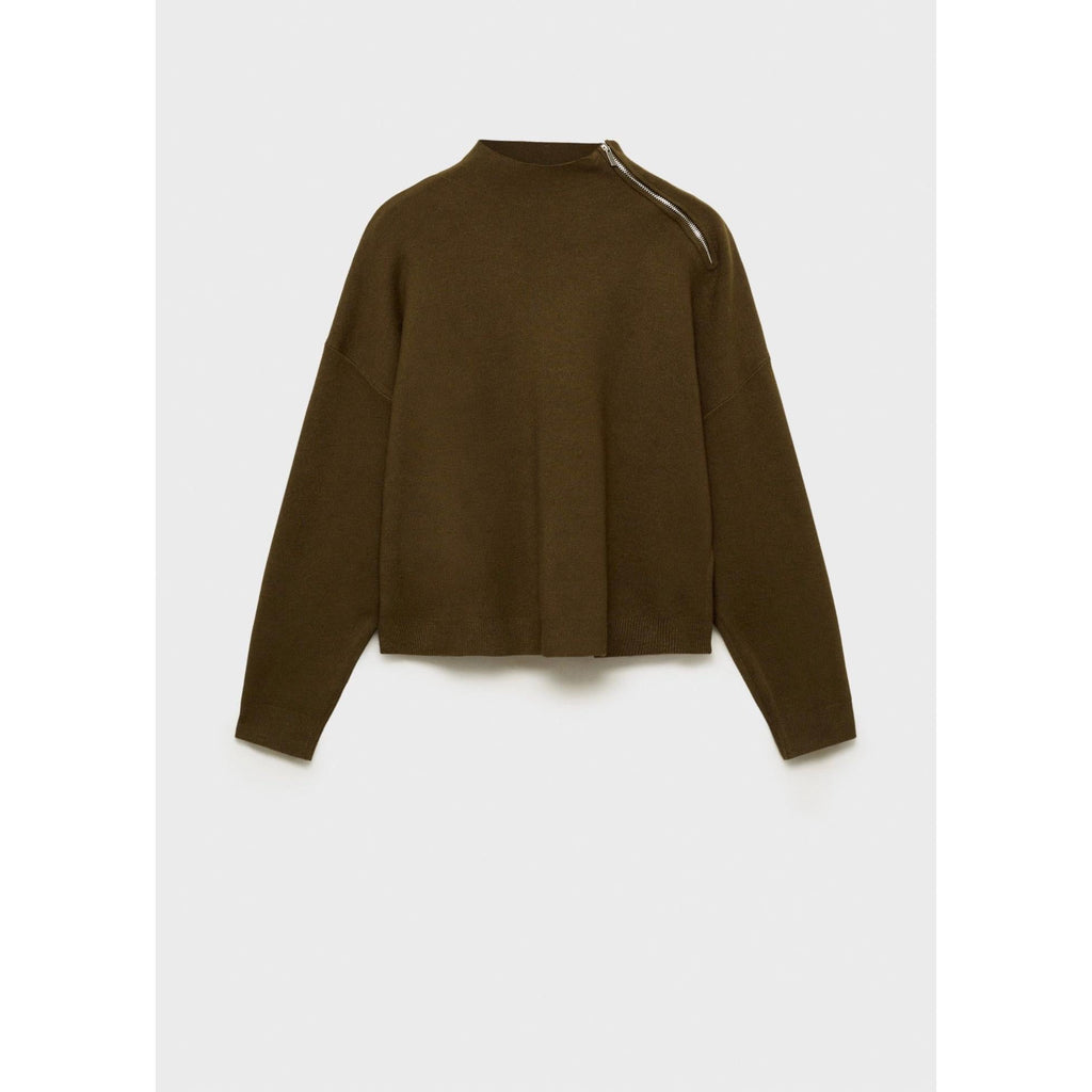 Jersey con cremallera y cuello alto - Caqui