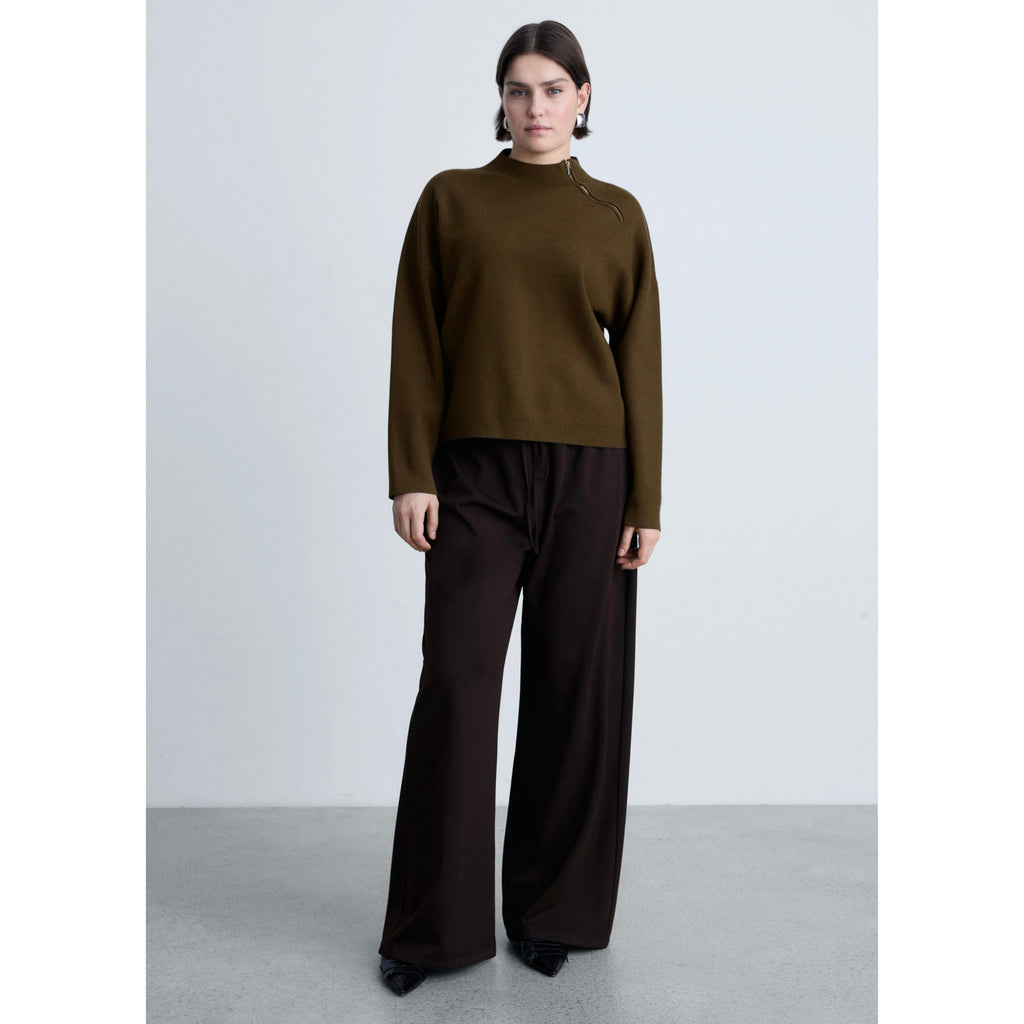 Jersey con cremallera y cuello alto - Caqui