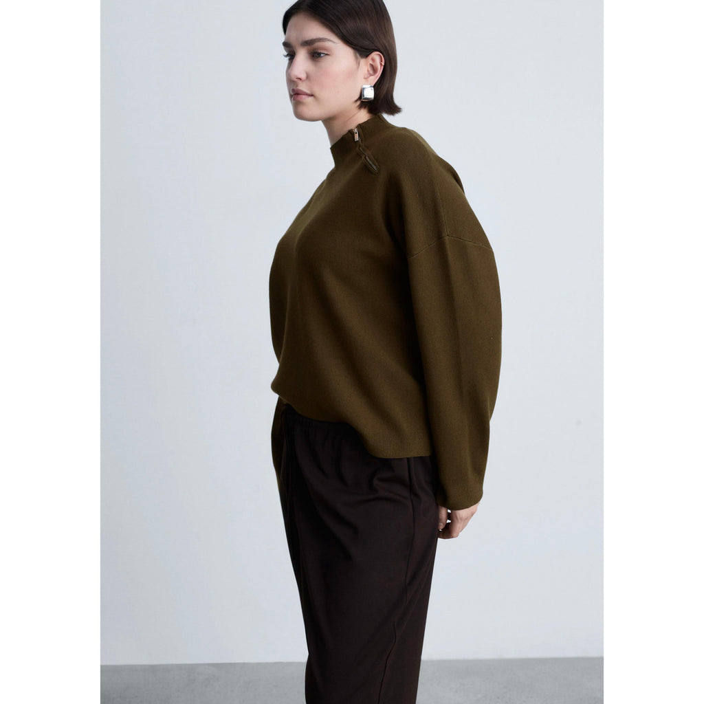 Jersey con cremallera y cuello alto - Caqui