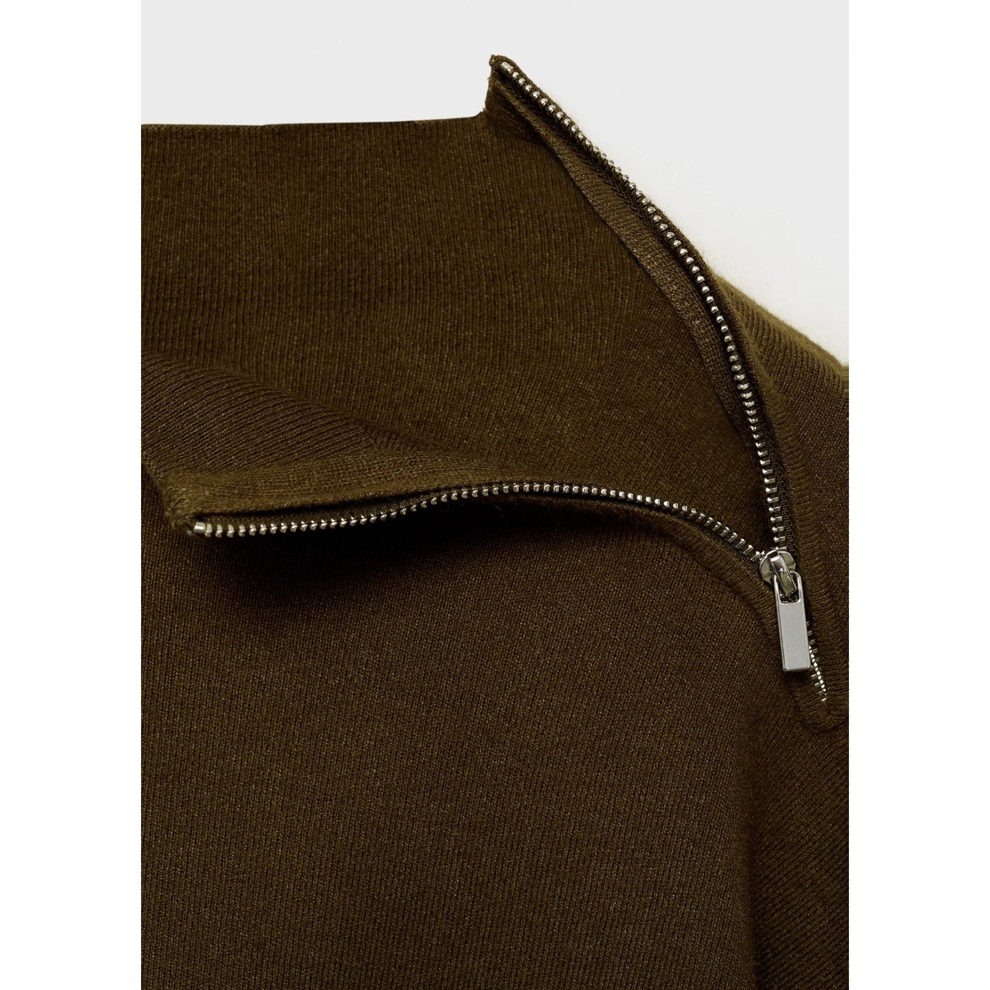 Jersey con cremallera y cuello alto - Caqui