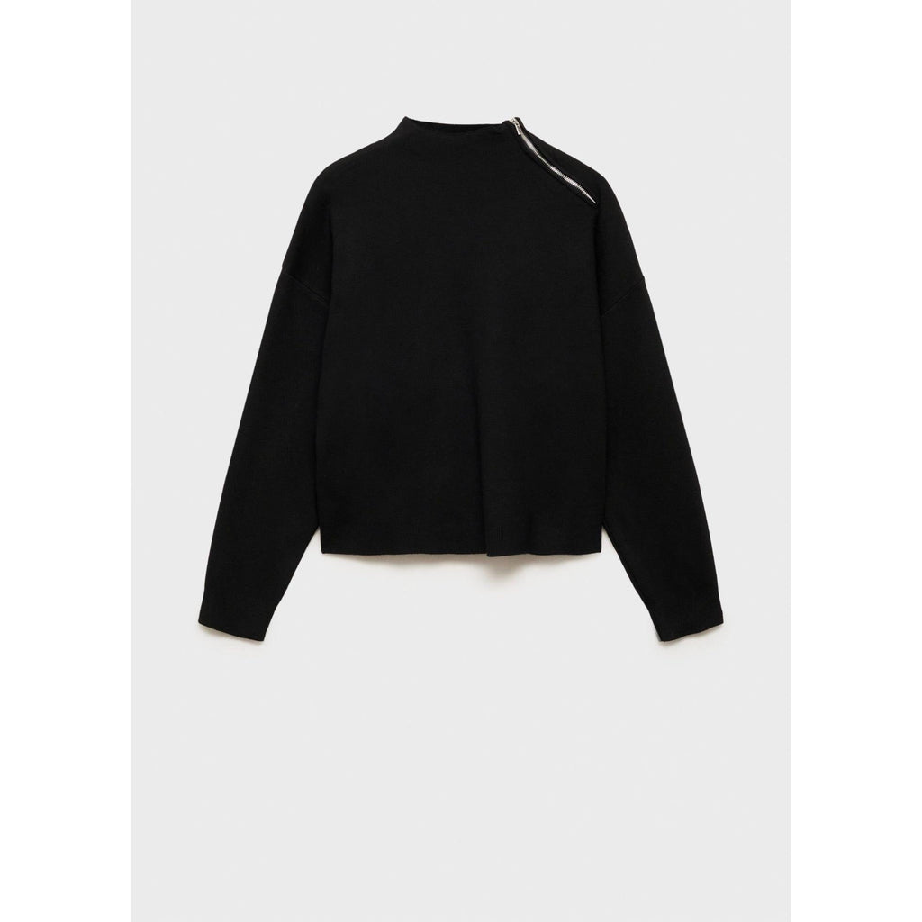 Jersey con cremallera y cuello alto - Negro
