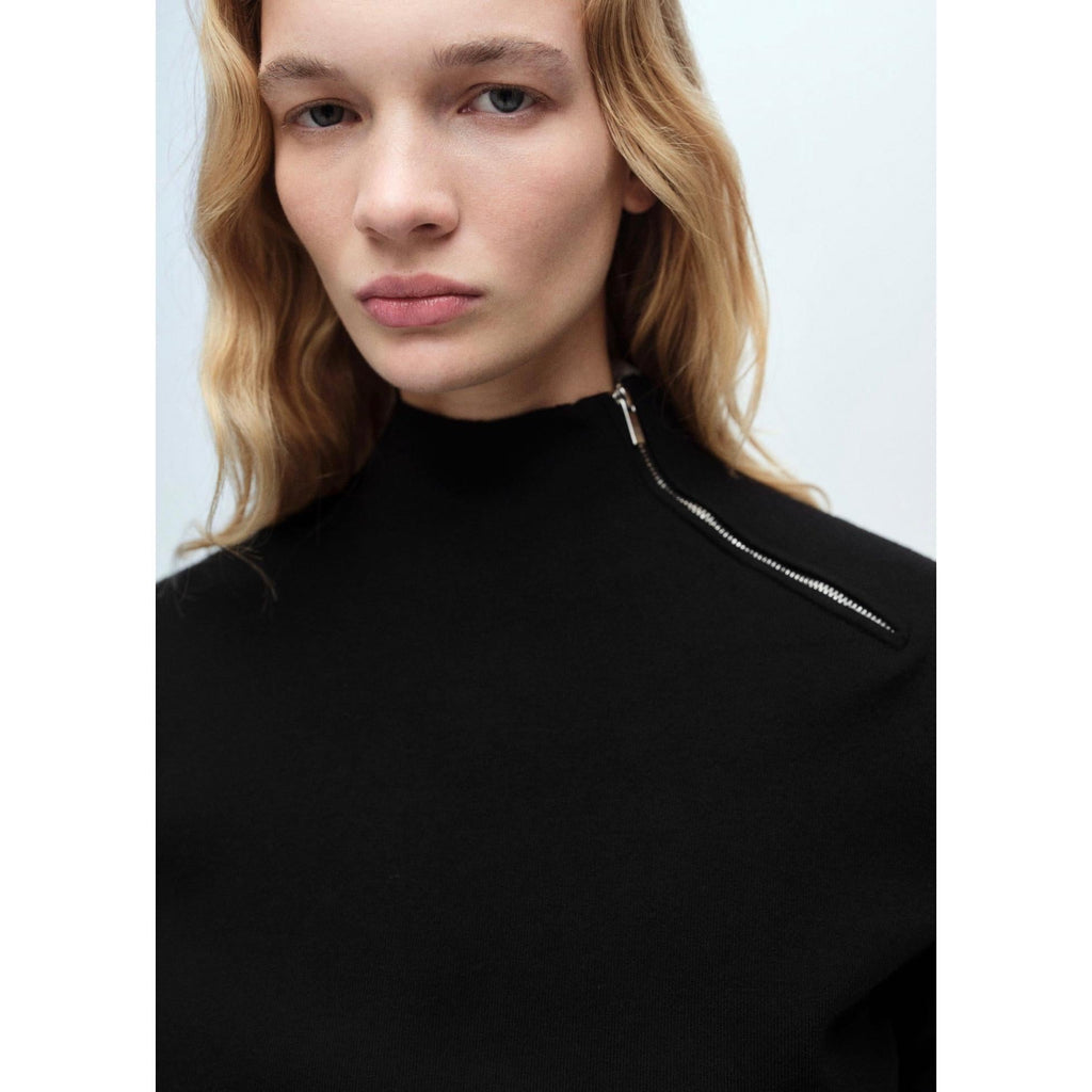 Jersey con cremallera y cuello alto - Negro