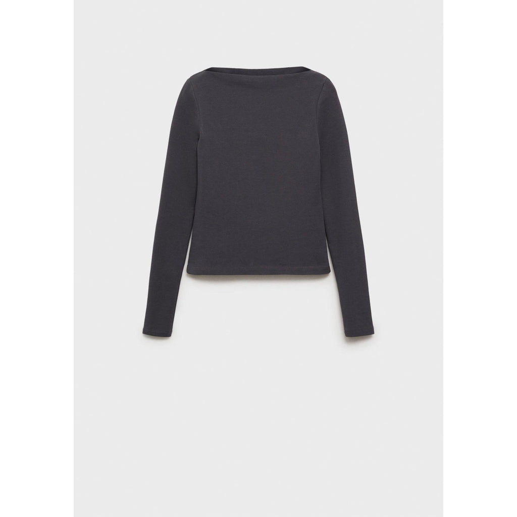 Cotton Boat-Neck T-Shirt - Charcoal