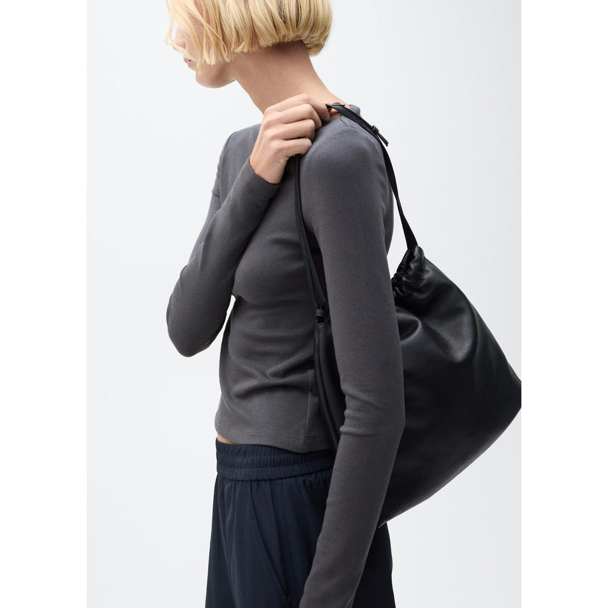 Cotton Boat-Neck T-Shirt - Charcoal