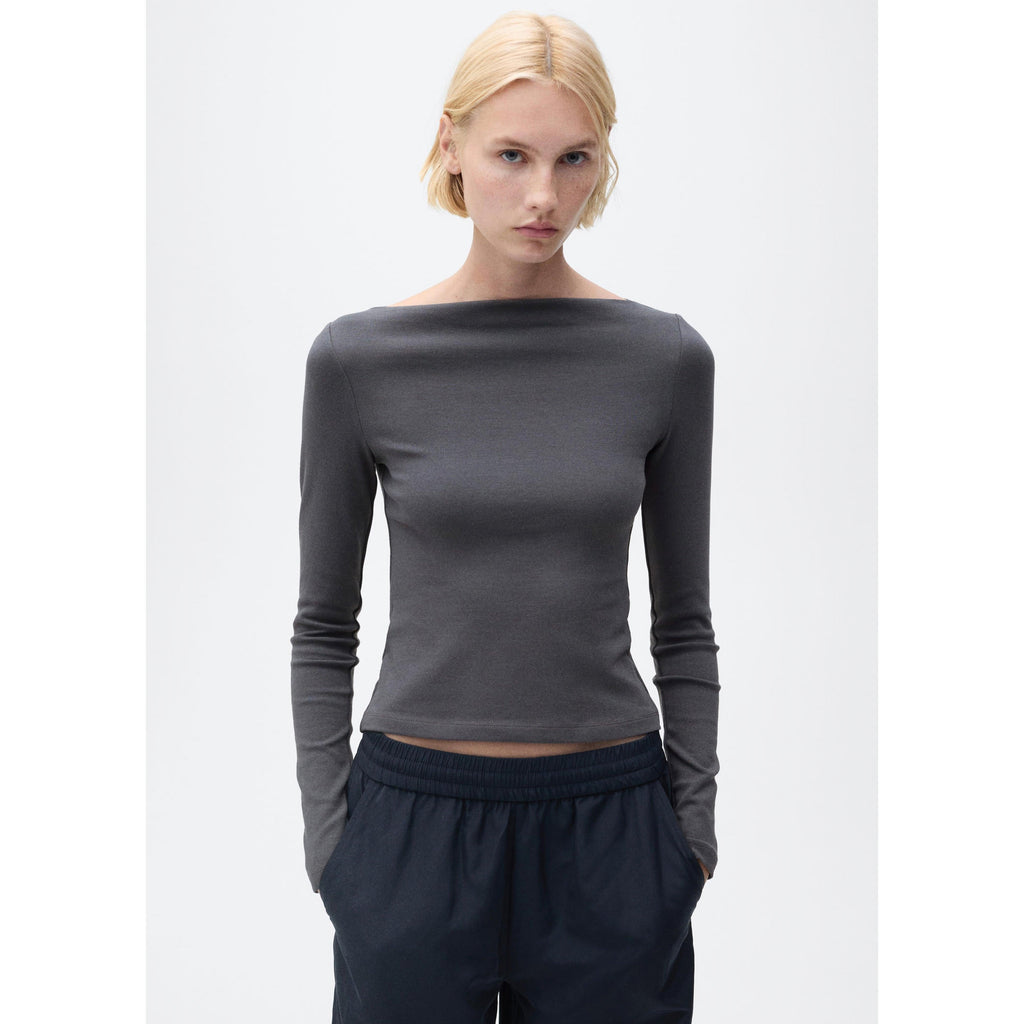 Camiseta De Algodón Con Cuello Barco - Carbón