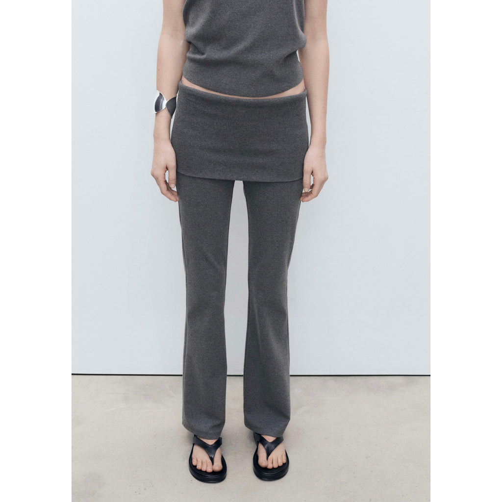 Turn-Up Waist Flared Trousers - Grey
