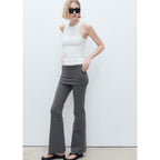 Turn-Up Waist Flared Trousers - Grey