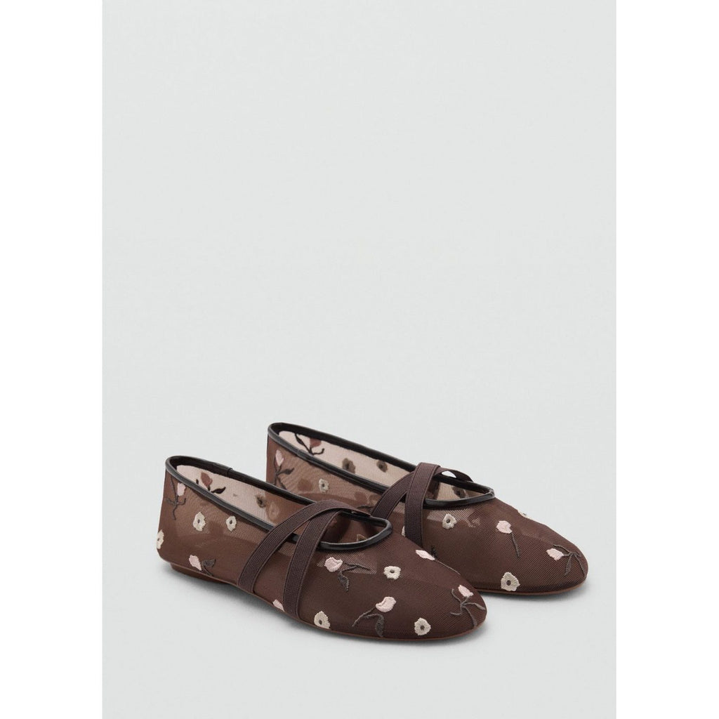 Embroidered Flower Cross-Strap Ballet Flats