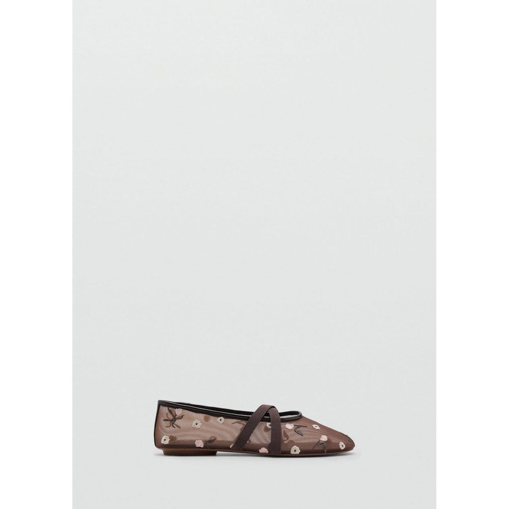 Embroidered Flower Cross-Strap Ballet Flats