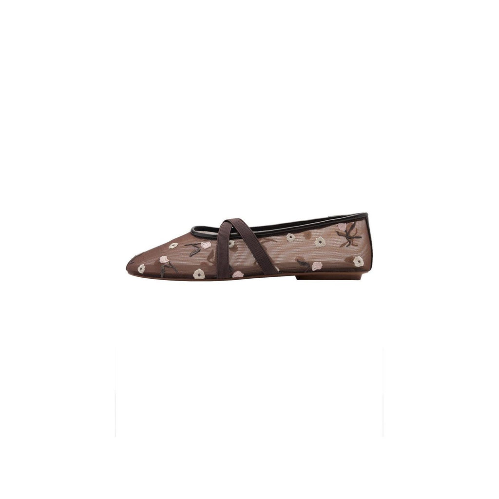 Embroidered Flower Cross-Strap Ballet Flats