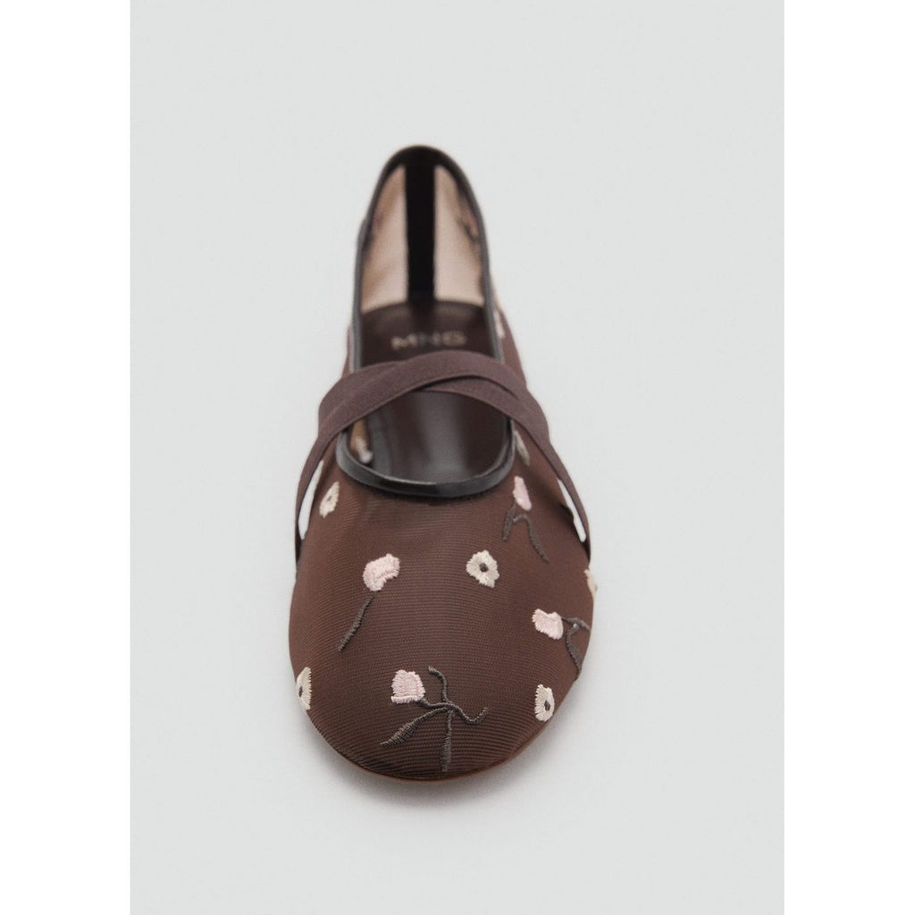 Embroidered Flower Cross-Strap Ballet Flats