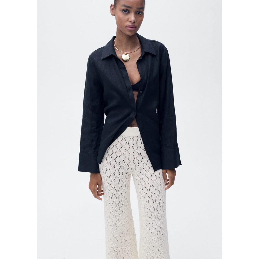 Pantalon Droit Maille Côtelée