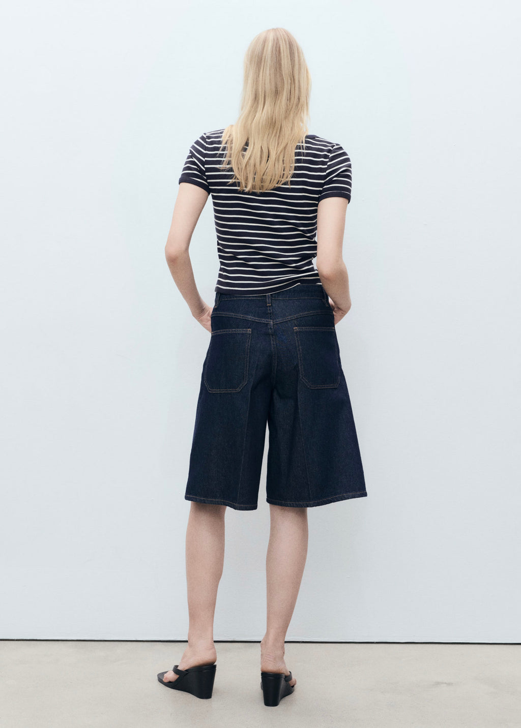 Striped Cotton T-Shirt with Plunging Neckline