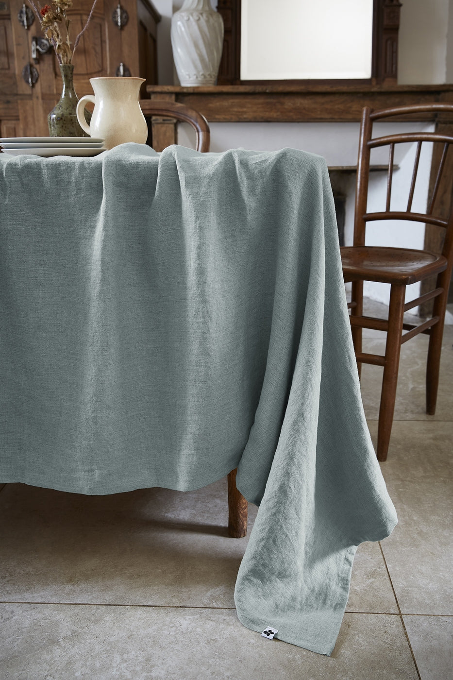 Soline - Nappe Rectangle - Lin Lavé - Azur