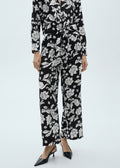 Straight Floral-Print Trousers - Black