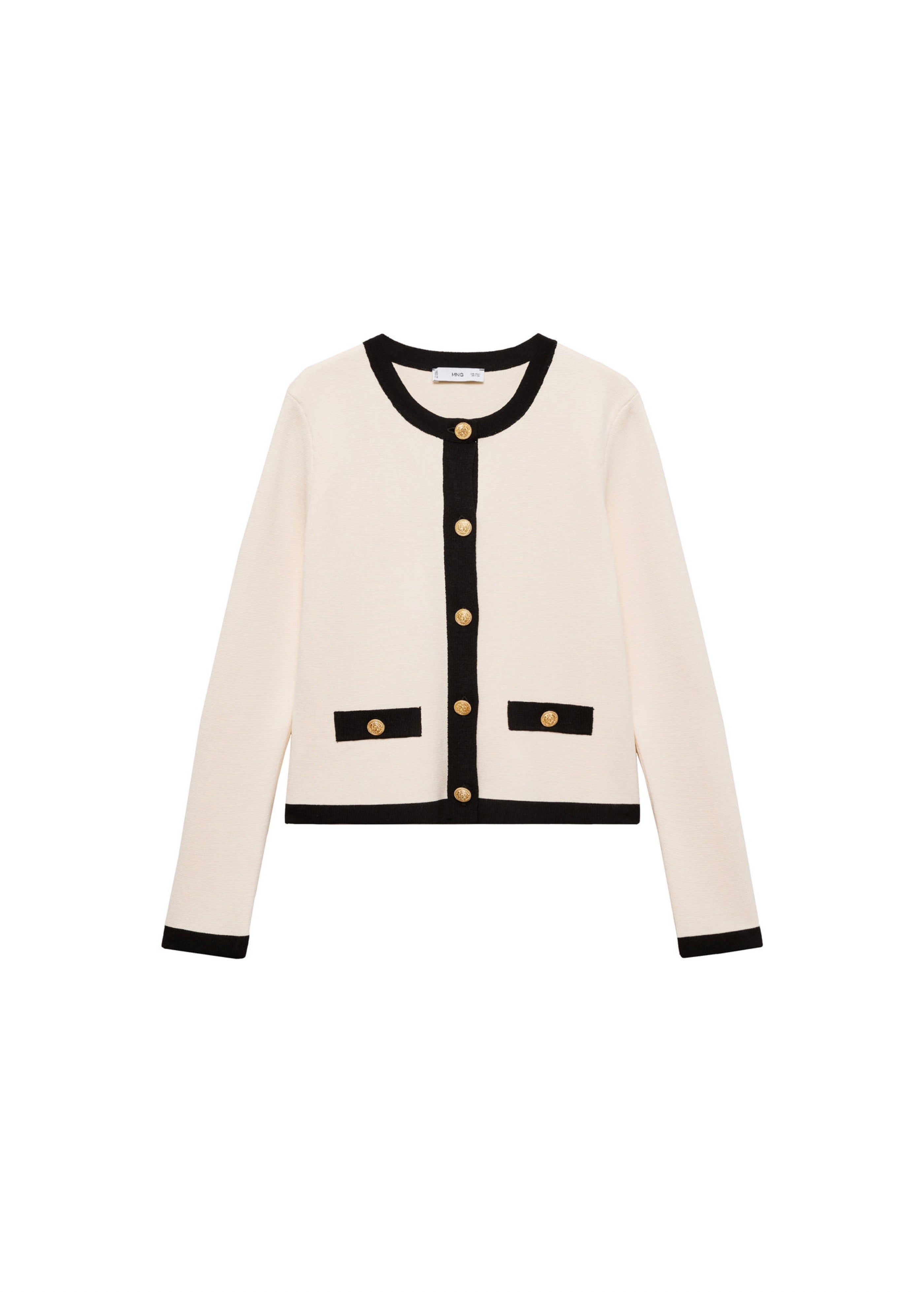 Contrast-Trim Cardigan - Ecru