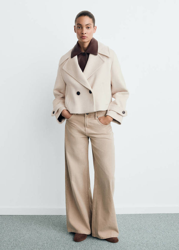 Veste Laine Mélangée Revers Maxi