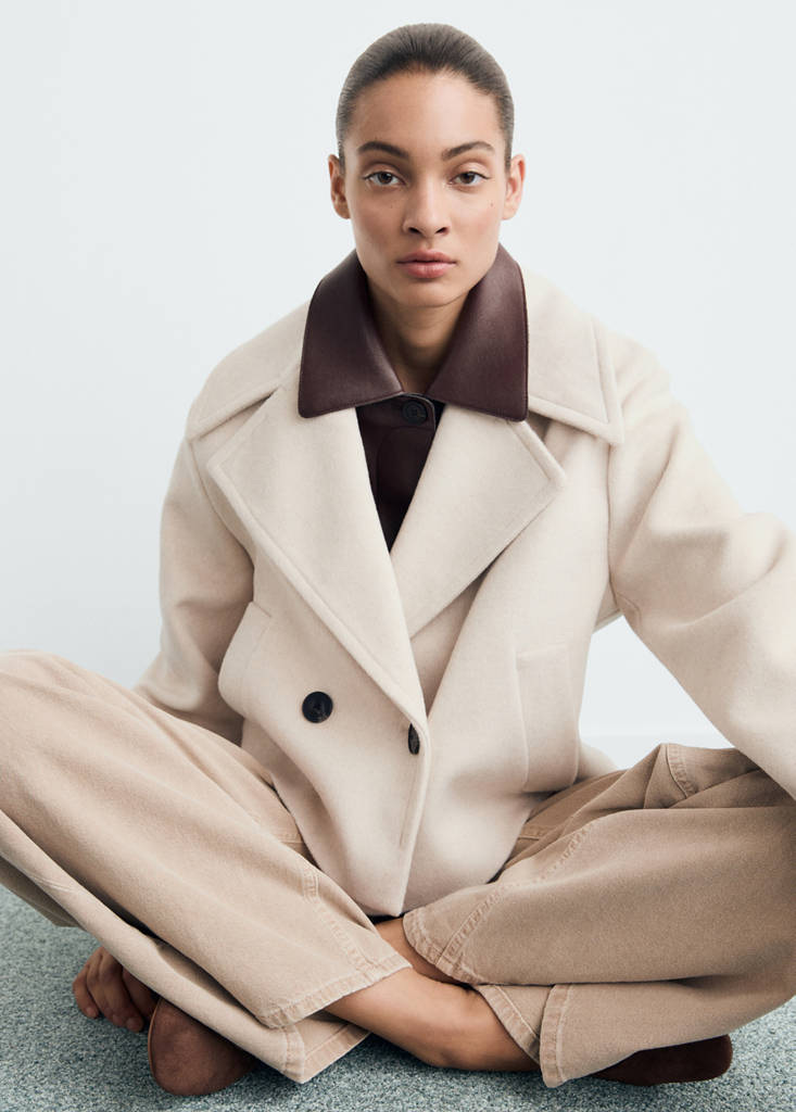 Veste Laine Mélangée Revers Maxi