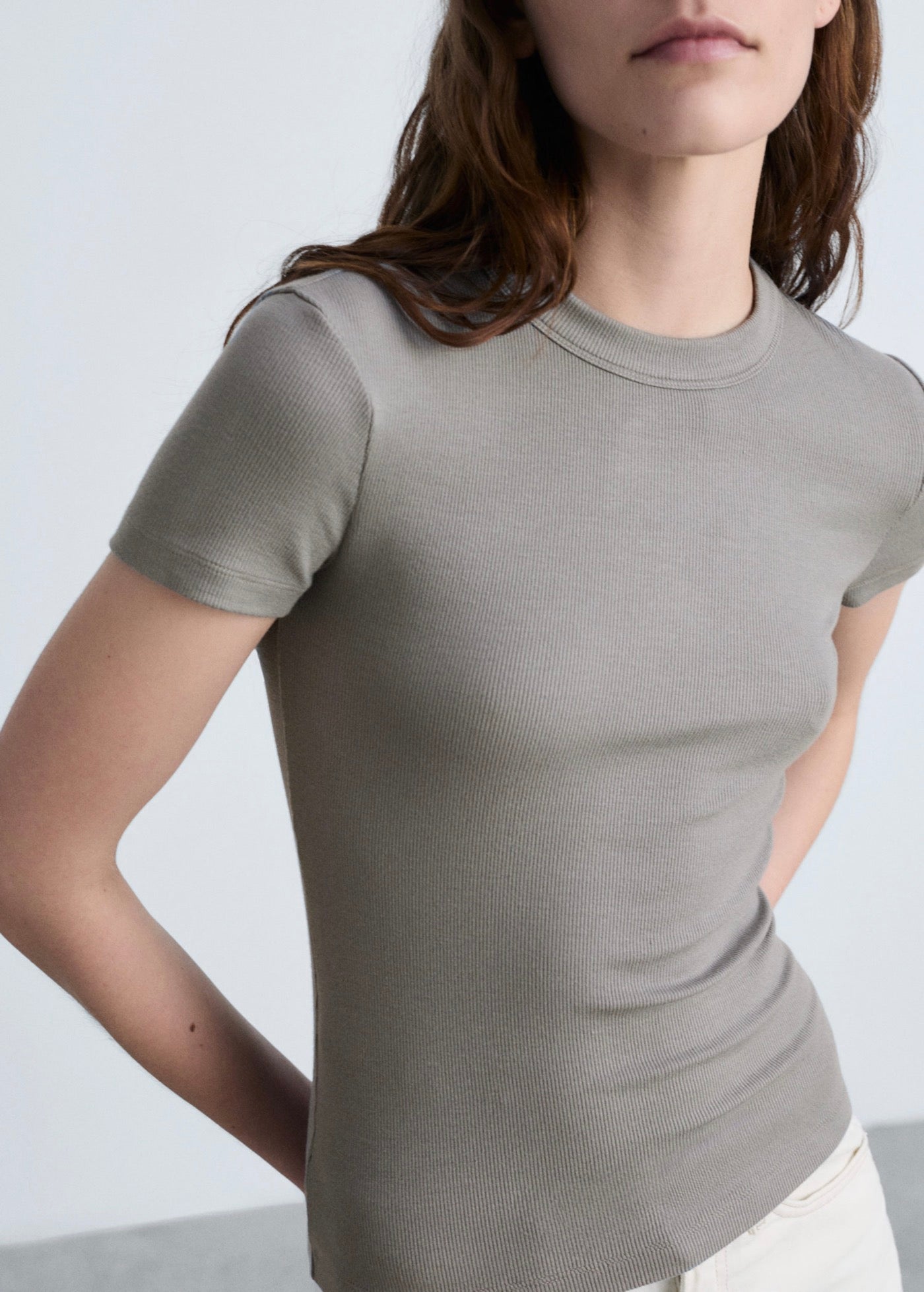 Short-Sleeve Fitted T-Shirt - Light/Pastel Brown