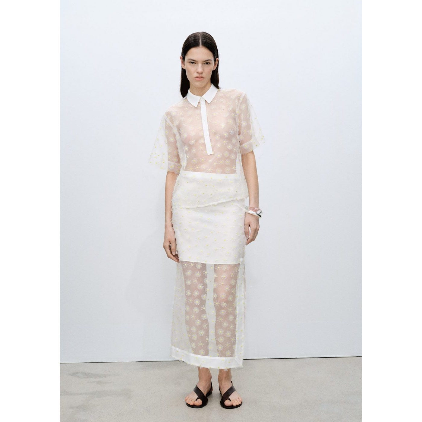 Chemise Semi-Transparente Broderie À Fleurs