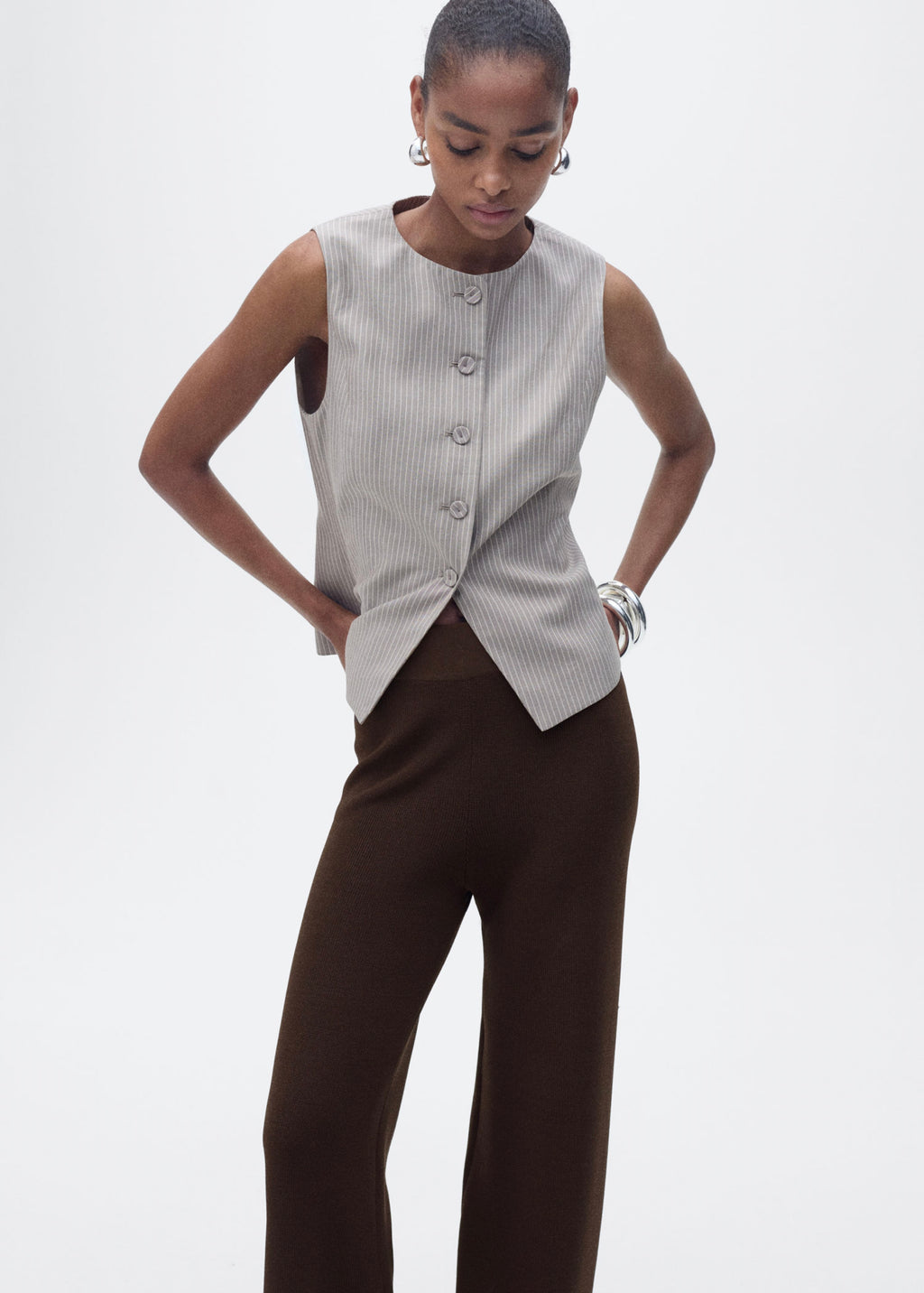 Straight Knit Trousers - Chocolate