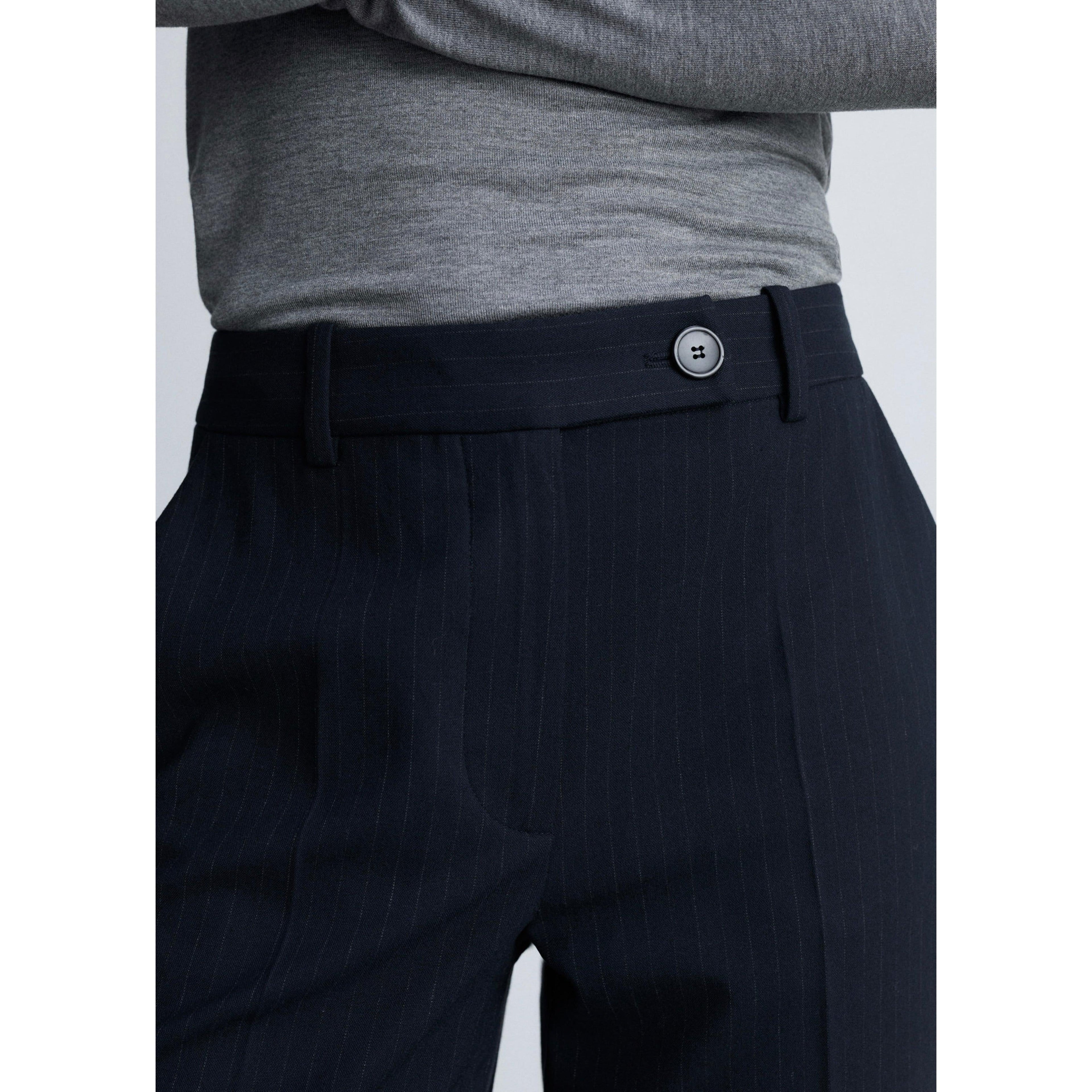 Pantalón de traje de rayas finas - Azul marino oscuro