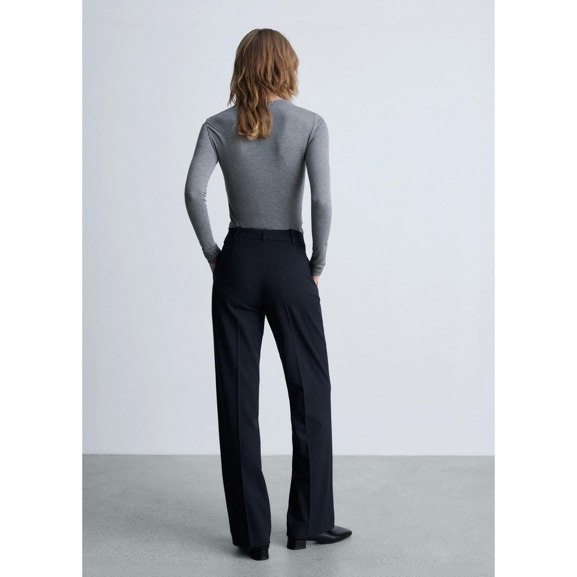 Pantalón de traje de rayas finas - Azul marino oscuro