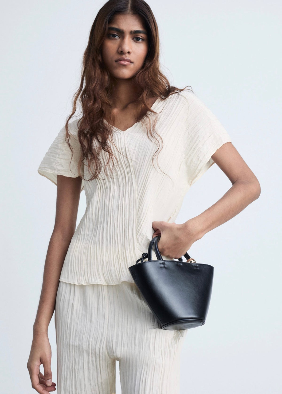 V-Neck Crinkled-Effect Top