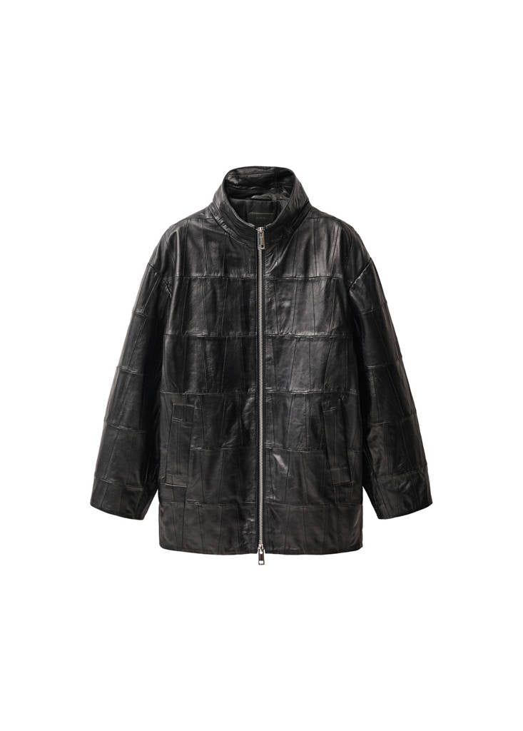 Abrigo Oversize De Piel Patchwork
