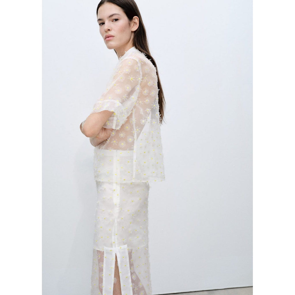 Jupe Semi-Transparente Broderie À Fleurs