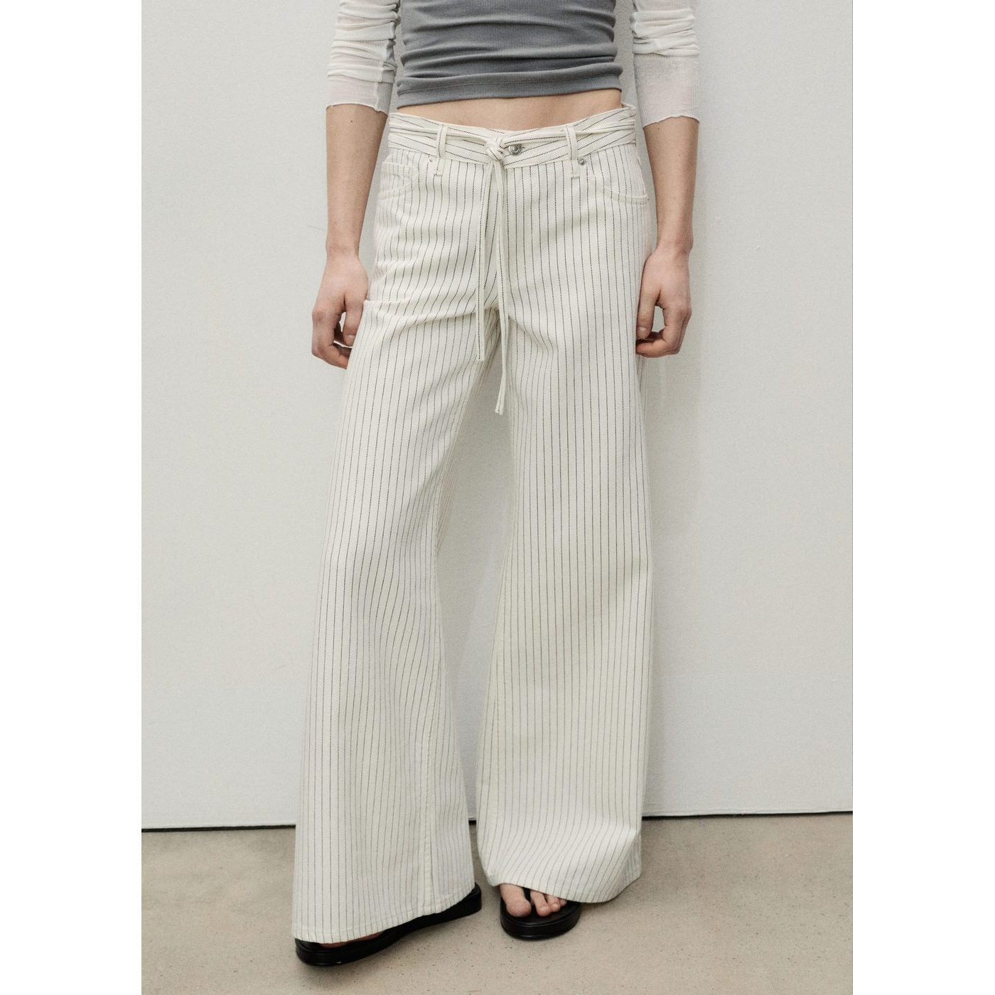 Jean Wideleg Rayures Taille Basse Ceinture