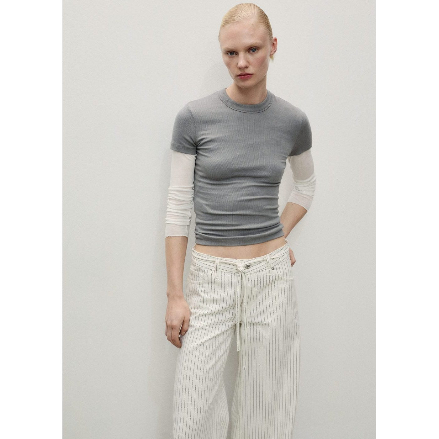 Jean Wideleg Rayures Taille Basse Ceinture