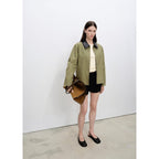 Cotton Jacket with Contrasting Collar - Khaki