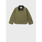 Cotton Jacket with Contrasting Collar - Khaki